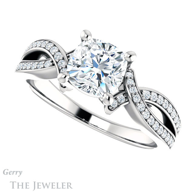 Cushion Cut Forever One Moissanite Engagement Ring #GTJ1127-cushion-fo-w