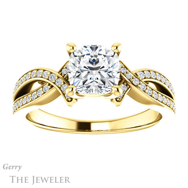 Cushion Cut Forever One Moissanite Engagement Ring #GTJ1127-cushion-fo-y 1 Cushion Cut Forever One Moissanite Engagement Ring #GTJ1127-cushion-fo-y