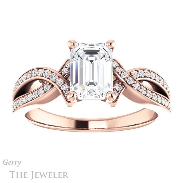 Emerald Cut Forever Brilliant Moissanite Engagement Ring #GTJ1127-emerald-fb-r
