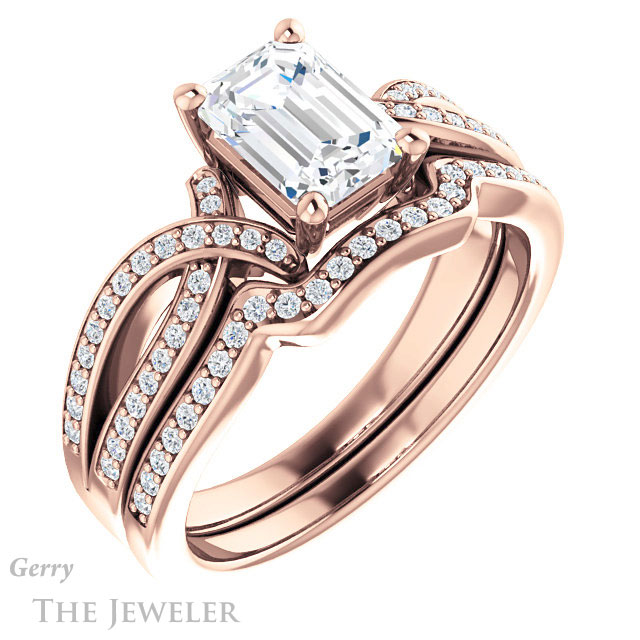 Emerald Cut Forever Brilliant Moissanite Engagement Ring #GTJ1127-emerald-fb-r