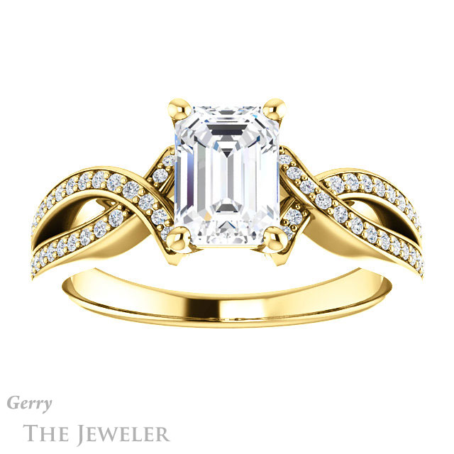 Emerald Cut Forever One Moissanite Engagement Ring #GTJ1127-emerald-fb-y 1 Emerald Cut Forever Brilliant Moissanite Engagement Ring #GTJ1127-emerald-fb-y