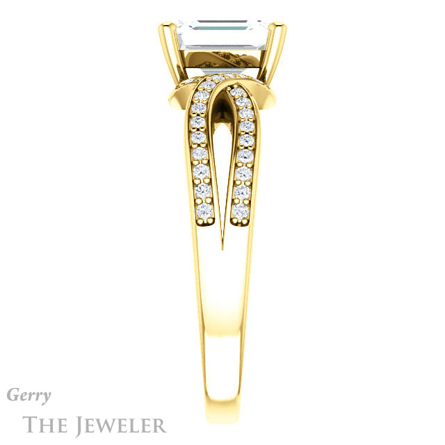 Emerald Cut Forever One Moissanite Engagement Ring #GTJ1127-emerald-fb-y 3 Emerald Cut Forever Brilliant Moissanite Engagement Ring #GTJ1127-emerald-fb-y