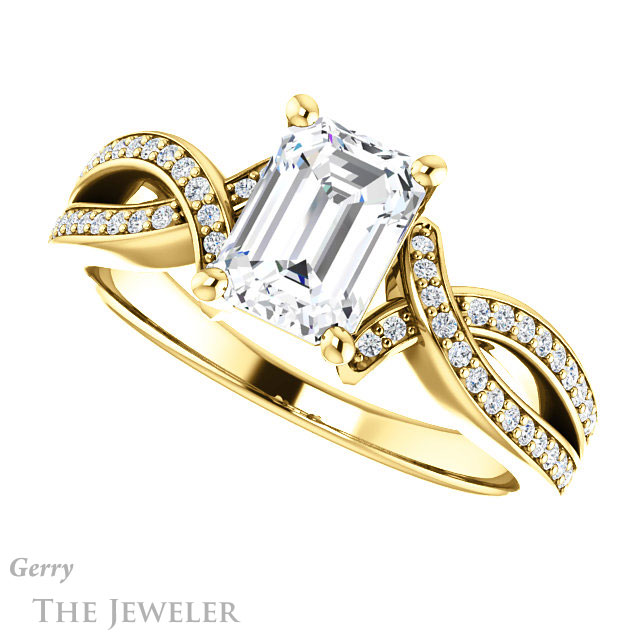 Emerald Cut Forever One Moissanite Engagement Ring #GTJ1127-emerald-fb-y 5 Emerald Cut Forever Brilliant Moissanite Engagement Ring #GTJ1127-emerald-fb-y