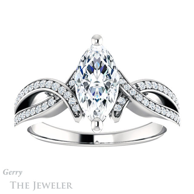 Marquise Cut Forever Brilliant Moissanite Engagement Ring #GTJ1127-marquise-fb-w