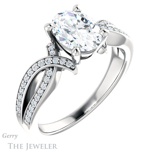 Oval Shaped Forever One Moissanite Engagement Ring #GTJ1127-oval-fo-w 4 Oval Shaped Forever One Moissanite Engagement Ring #GTJ1127-oval-fo-w