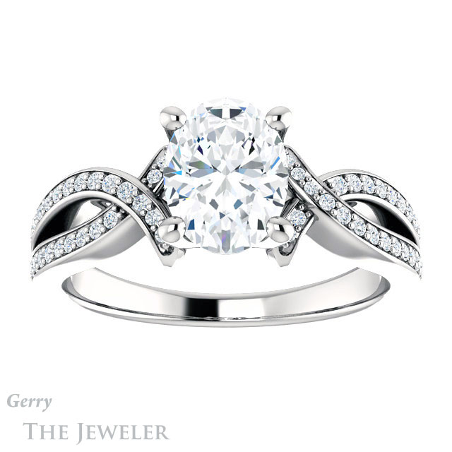 Oval Shaped Forever One Moissanite Engagement Ring #GTJ1127-oval-fo-w 1 Oval Shaped Forever One Moissanite Engagement Ring #GTJ1127-oval-fo-w
