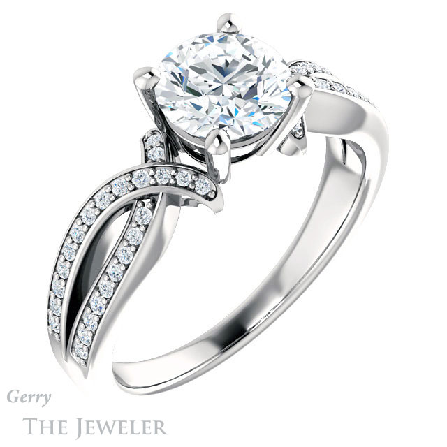 Round Cut Forever One Moissanite Engagement Ring #GTJ1127-round-fo-w