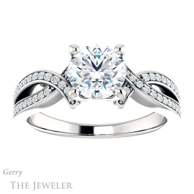 Round Cut Forever One Moissanite Engagement Ring #GTJ1127-round-fo-w