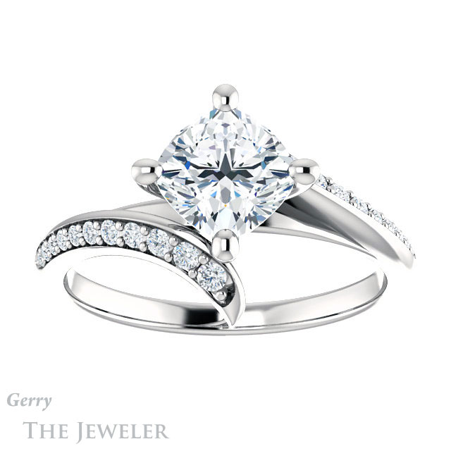 Cushion Cut Forever One Moissanite Engagement Ring #GTJ1128-cushion-fo-w 1 Cushion Cut Forever One Moissanite Engagement Ring #GTJ1128-cushion-fo-w