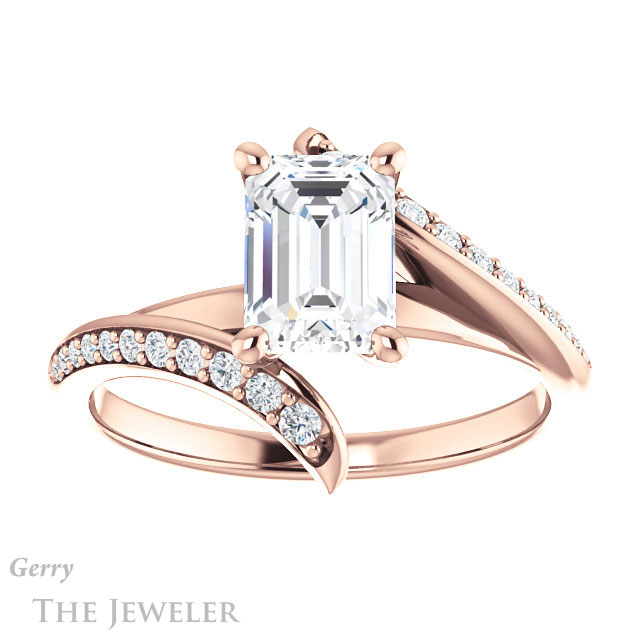 Emerald Cut Forever One Moissanite Engagement Ring #GTJ1128-emerald-fb-r 1 Emerald Cut Forever Brilliant Moissanite Engagement Ring #GTJ1128-emerald-fb-r