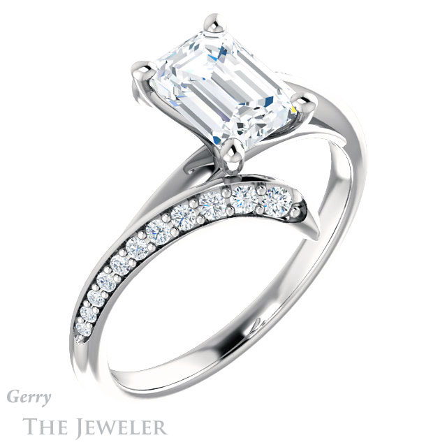 Emerald Cut Forever One Moissanite Engagement Ring #GTJ1128-emerald-fb-w 4 Emerald Cut Forever Brilliant Moissanite Engagement Ring #GTJ1128-emerald-fb-w