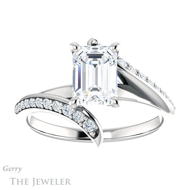 Emerald Cut Forever One Moissanite Engagement Ring #GTJ1128-emerald-fb-w 1 Emerald Cut Forever Brilliant Moissanite Engagement Ring #GTJ1128-emerald-fb-w