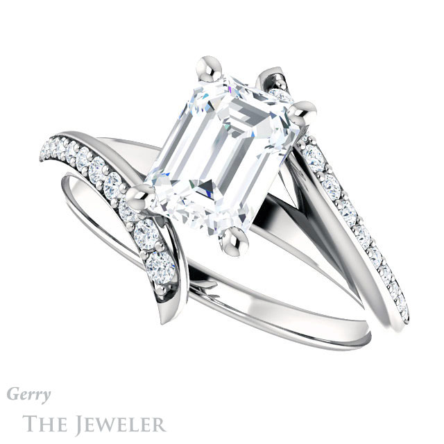 Emerald Cut Forever One Moissanite Engagement Ring #GTJ1128-emerald-fb-w 5 Emerald Cut Forever Brilliant Moissanite Engagement Ring #GTJ1128-emerald-fb-w