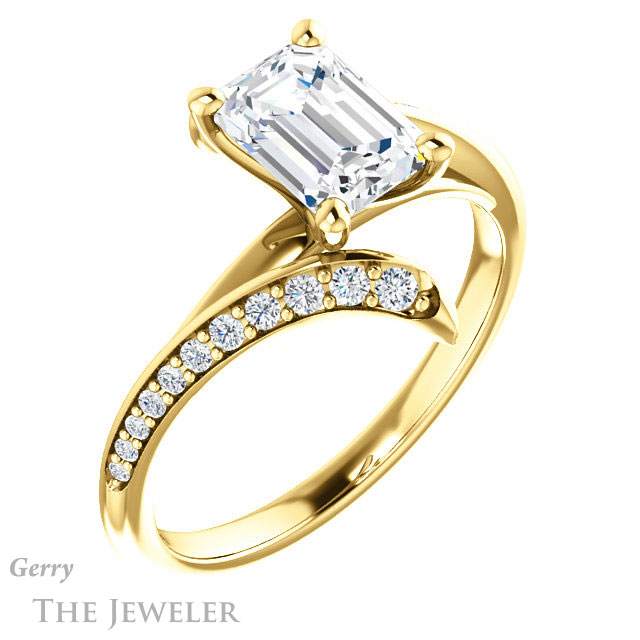 Emerald Cut Forever One Moissanite Engagement Ring #GTJ1128-emerald-fb-y 4 Emerald Cut Forever Brilliant Moissanite Engagement Ring #GTJ1128-emerald-fb-y