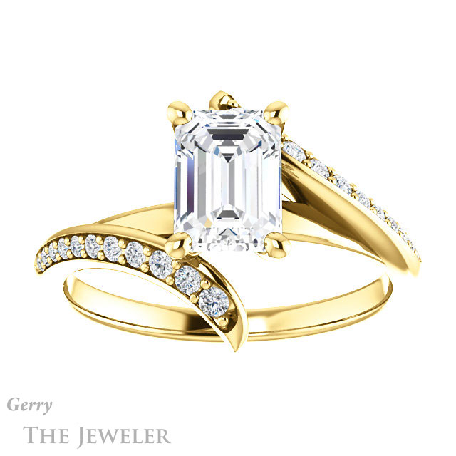 Emerald Cut Forever One Moissanite Engagement Ring #GTJ1128-emerald-fb-y 1 Emerald Cut Forever Brilliant Moissanite Engagement Ring #GTJ1128-emerald-fb-y