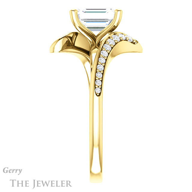 Emerald Cut Forever One Moissanite Engagement Ring #GTJ1128-emerald-fb-y 3 Emerald Cut Forever Brilliant Moissanite Engagement Ring #GTJ1128-emerald-fb-y