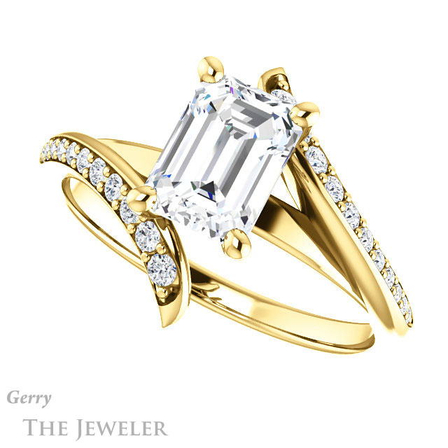 Emerald Cut Forever One Moissanite Engagement Ring #GTJ1128-emerald-fb-y 5 Emerald Cut Forever Brilliant Moissanite Engagement Ring #GTJ1128-emerald-fb-y
