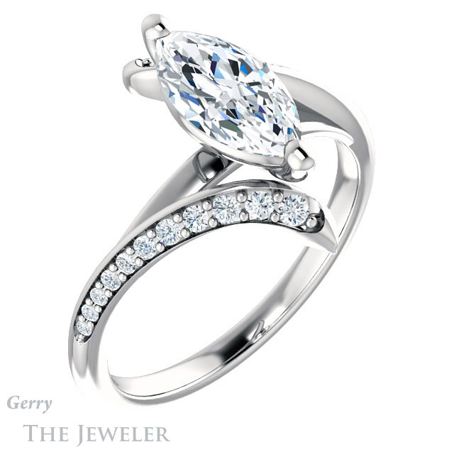 Marquise Cut Forever One Moissanite Engagement Ring #GTJ1128-marquise-fb-w 4 Marquise Cut Forever Brilliant Moissanite Engagement Ring #GTJ1128-marquise-fb-w