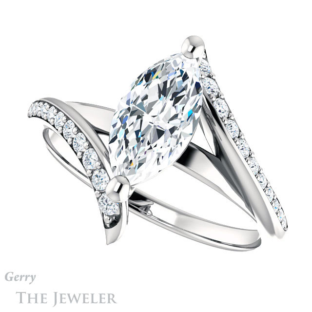 Marquise Cut Forever One Moissanite Engagement Ring #GTJ1128-marquise-fb-w 5 Marquise Cut Forever Brilliant Moissanite Engagement Ring #GTJ1128-marquise-fb-w