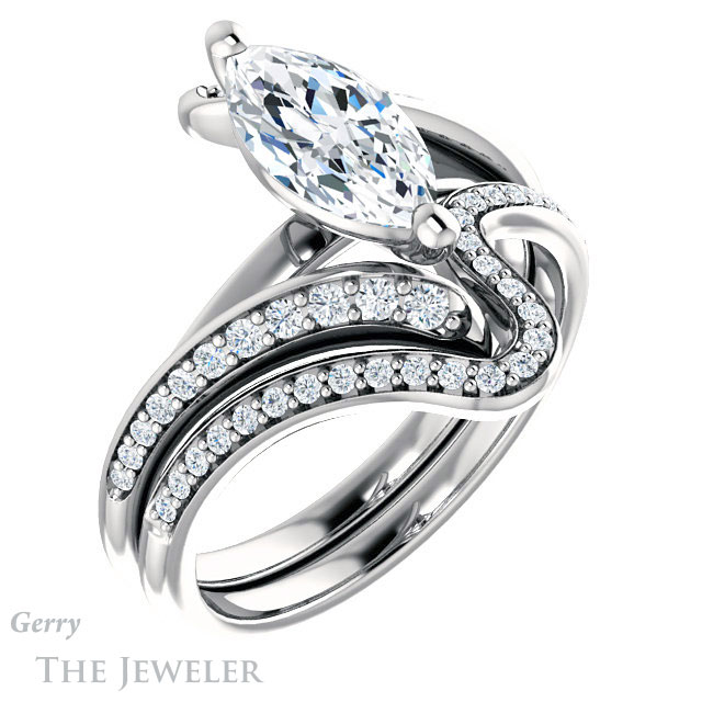 Marquise Cut Forever One Moissanite Engagement Ring #GTJ1128-marquise-fb-w 6 Marquise Cut Forever Brilliant Moissanite Engagement Ring #GTJ1128-marquise-fb-w