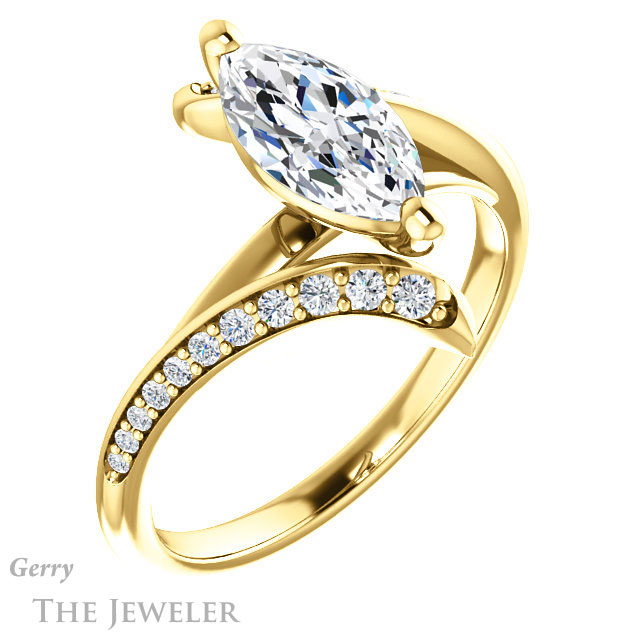 Marquise Cut Forever One Moissanite Engagement Ring #GTJ1128-marquise-fb-y 4 Marquise Cut Forever Brilliant Moissanite Engagement Ring #GTJ1128-marquise-fb-y