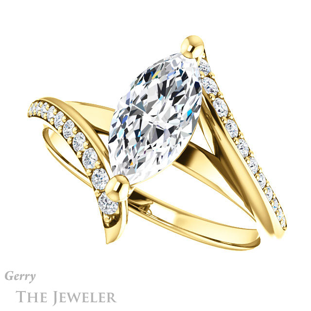 Marquise Cut Forever One Moissanite Engagement Ring #GTJ1128-marquise-fb-y 5 Marquise Cut Forever Brilliant Moissanite Engagement Ring #GTJ1128-marquise-fb-y
