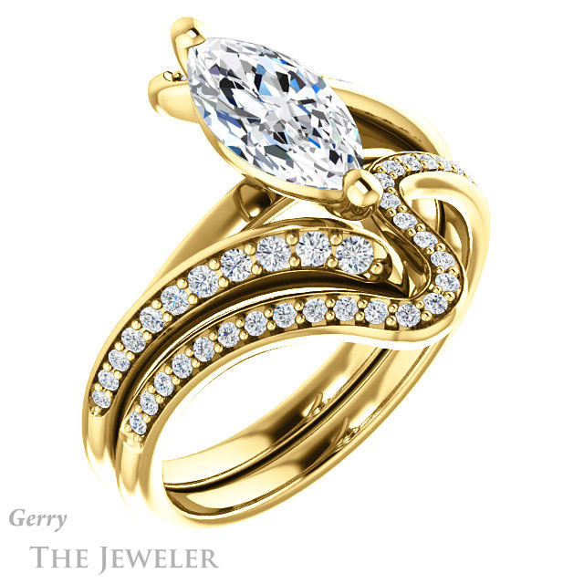Marquise Cut Forever One Moissanite Engagement Ring #GTJ1128-marquise-fb-y 6 Marquise Cut Forever Brilliant Moissanite Engagement Ring #GTJ1128-marquise-fb-y
