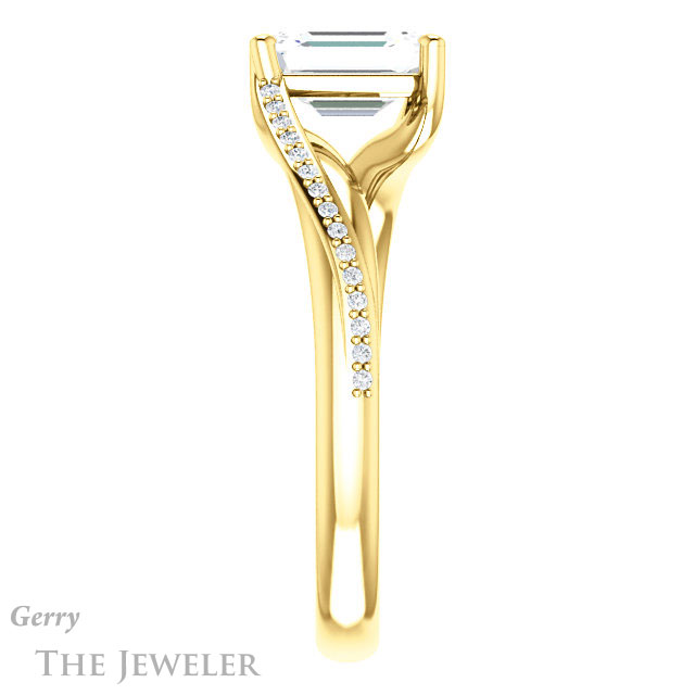 Emerald Cut Forever One Moissanite Engagement Ring #GTJ1129-emerald-fb-y 3 Emerald Cut Forever Brilliant Moissanite Engagement Ring #GTJ1129-emerald-fb-y