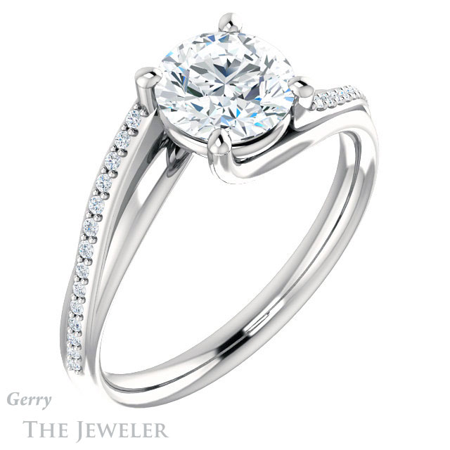 Round Cut Forever One Moissanite Engagement Ring #GTJ1129-round-fo-w 4 Round Cut Forever One Moissanite Engagement Ring #GTJ1129-round-fo-w