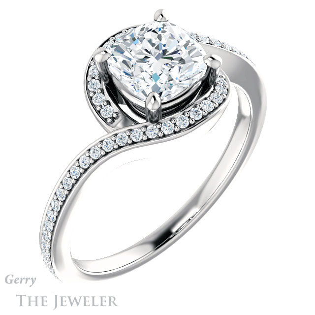 Cushion Cut Forever One Moissanite Engagement Ring #GTJ1130-cushion-fo-w 4 Cushion Cut Forever One Moissanite Engagement Ring #GTJ1130-cushion-fo-w