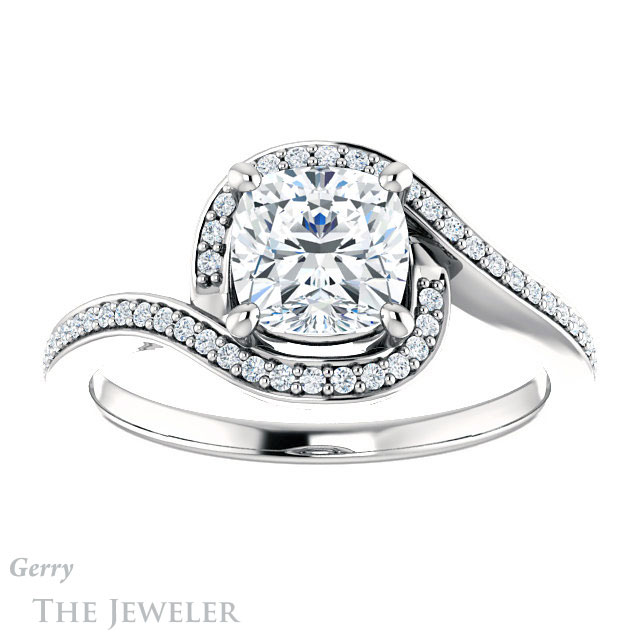 Cushion Cut Forever One Moissanite Engagement Ring #GTJ1130-cushion-fo-w 1 Cushion Cut Forever One Moissanite Engagement Ring #GTJ1130-cushion-fo-w