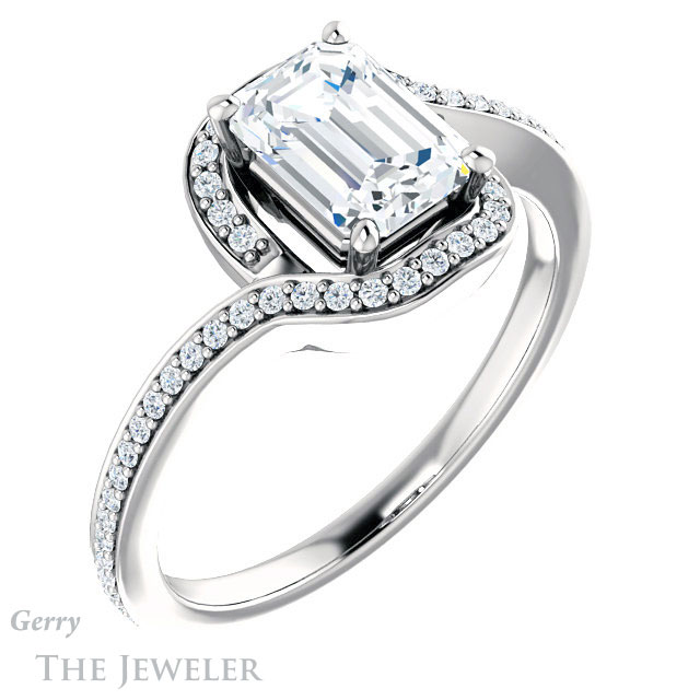 Emerald Cut Forever One Moissanite Engagement Ring #GTJ1130-emerald-fb-w 4 Emerald Cut Forever Brilliant Moissanite Engagement Ring #GTJ1130-emerald-fb-w