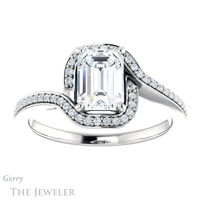 Emerald Cut Forever One Moissanite Engagement Ring #GTJ1130-emerald-fb-w 1 Emerald Cut Forever Brilliant Moissanite Engagement Ring #GTJ1130-emerald-fb-w
