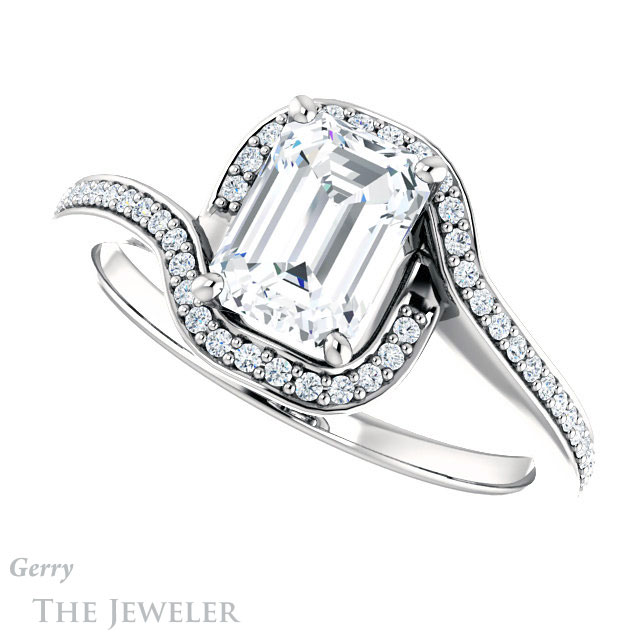 Emerald Cut Forever One Moissanite Engagement Ring #GTJ1130-emerald-fb-w 5 Emerald Cut Forever Brilliant Moissanite Engagement Ring #GTJ1130-emerald-fb-w