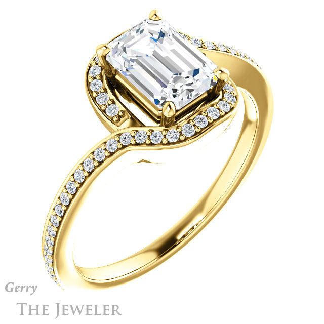 Emerald Cut Forever One Moissanite Engagement Ring #GTJ1130-emerald-fb-y 4 Emerald Cut Forever Brilliant Moissanite Engagement Ring #GTJ1130-emerald-fb-y