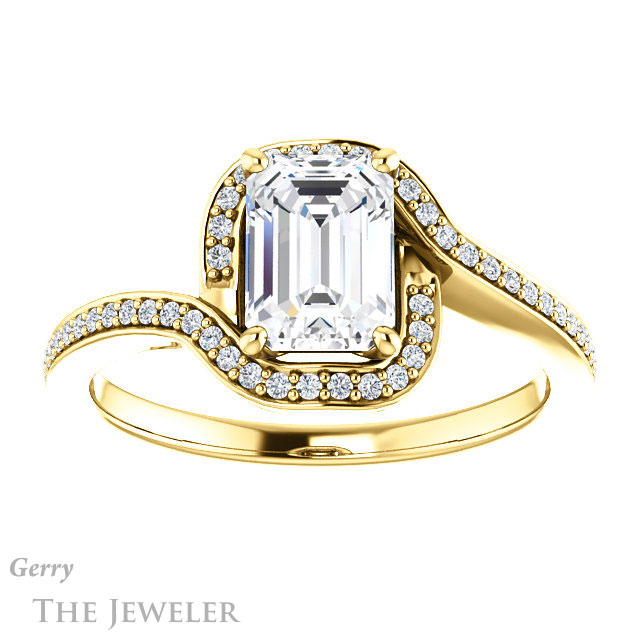 Emerald Cut Forever One Moissanite Engagement Ring #GTJ1130-emerald-fb-y 1 Emerald Cut Forever Brilliant Moissanite Engagement Ring #GTJ1130-emerald-fb-y