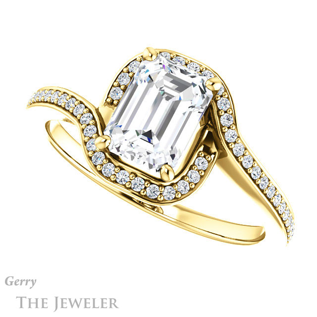 Emerald Cut Forever One Moissanite Engagement Ring #GTJ1130-emerald-fb-y 5 Emerald Cut Forever Brilliant Moissanite Engagement Ring #GTJ1130-emerald-fb-y