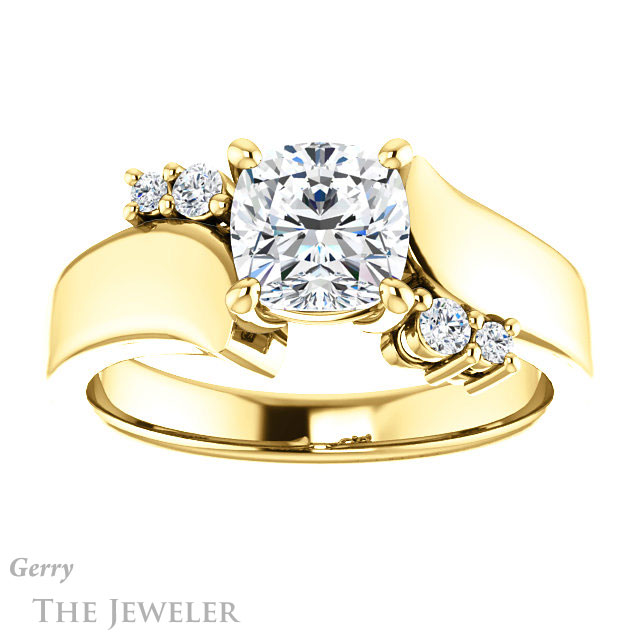 Cushion Cut Forever One Moissanite Engagement Ring #GTJ1131-cushion-fo-y 1 Cushion Cut Forever One Moissanite Engagement Ring #GTJ1131-cushion-fo-y