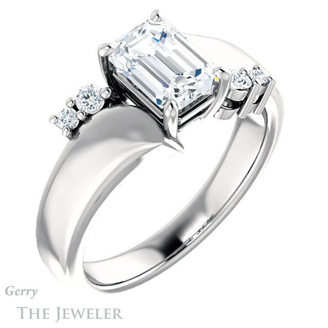 Emerald Cut Forever One Moissanite Engagement Ring #GTJ1131-emerald-fb-w 4 Emerald Cut Forever Brilliant Moissanite Engagement Ring #GTJ1131-emerald-fb-w