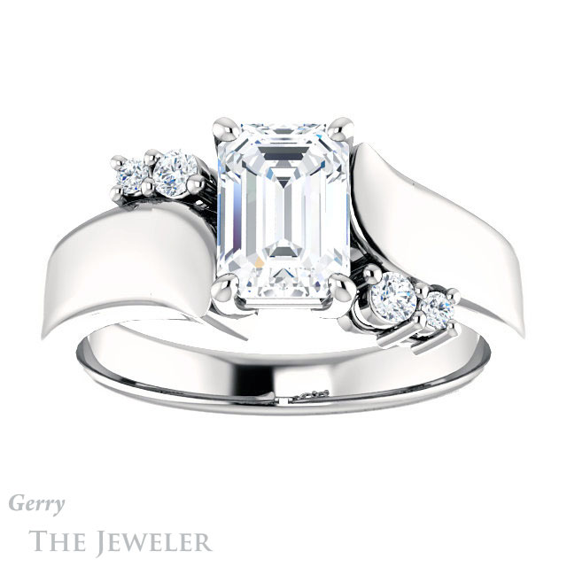 Emerald Cut Forever One Moissanite Engagement Ring #GTJ1131-emerald-fb-w 1 Emerald Cut Forever Brilliant Moissanite Engagement Ring #GTJ1131-emerald-fb-w