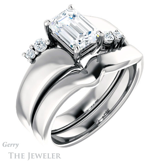 Emerald Cut Forever One Moissanite Engagement Ring #GTJ1131-emerald-fb-w 6 Emerald Cut Forever Brilliant Moissanite Engagement Ring #GTJ1131-emerald-fb-w