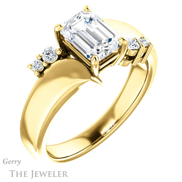 Emerald Cut Forever One Moissanite Engagement Ring #GTJ1131-emerald-fb-y 4 Emerald Cut Forever Brilliant Moissanite Engagement Ring #GTJ1131-emerald-fb-y