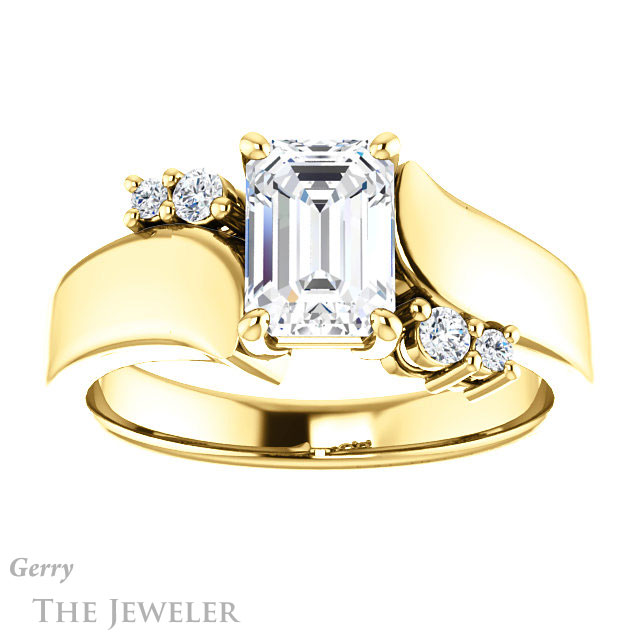 Emerald Cut Forever One Moissanite Engagement Ring #GTJ1131-emerald-fb-y 1 Emerald Cut Forever Brilliant Moissanite Engagement Ring #GTJ1131-emerald-fb-y