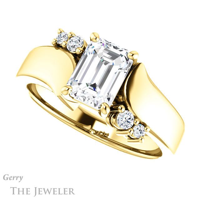 Emerald Cut Forever One Moissanite Engagement Ring #GTJ1131-emerald-fb-y 5 Emerald Cut Forever Brilliant Moissanite Engagement Ring #GTJ1131-emerald-fb-y