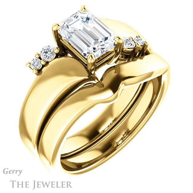 Emerald Cut Forever One Moissanite Engagement Ring #GTJ1131-emerald-fb-y 6 Emerald Cut Forever Brilliant Moissanite Engagement Ring #GTJ1131-emerald-fb-y