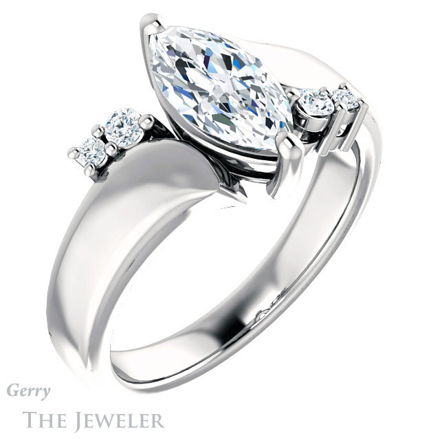 Marquise Cut Forever One Moissanite Engagement Ring #GTJ1131-marquise-fb-w 4 Marquise Cut Forever Brilliant Moissanite Engagement Ring #GTJ1131-marquise-fb-w