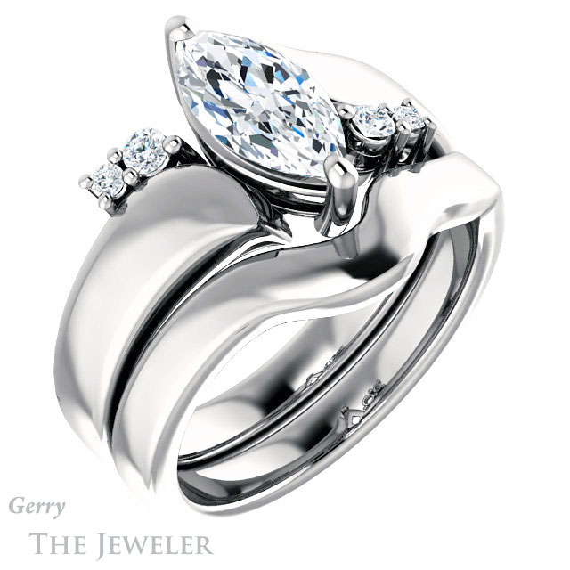 Marquise Cut Forever One Moissanite Engagement Ring #GTJ1131-marquise-fb-w 6 Marquise Cut Forever Brilliant Moissanite Engagement Ring #GTJ1131-marquise-fb-w