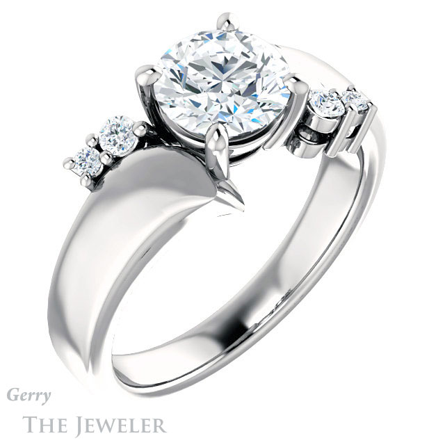 Round Cut Forever One Moissanite Engagement Ring #GTJ1131-round-fo-w 4 Round Cut Forever One Moissanite Engagement Ring #GTJ1131-round-fo-w