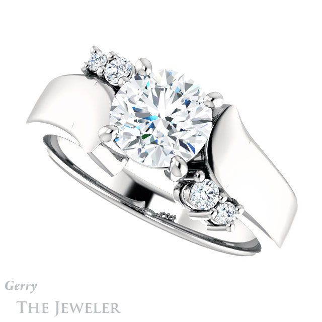 Round Cut Forever One Moissanite Engagement Ring #GTJ1131-round-fo-w 5 Round Cut Forever One Moissanite Engagement Ring #GTJ1131-round-fo-w