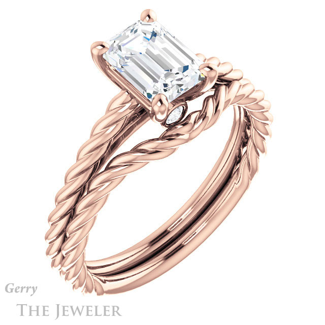 Emerald Cut Forever One Moissanite Engagement Ring #GTJ1134-emerald-fb-r 6 Emerald Cut Forever Brilliant Moissanite Engagement Ring #GTJ1134-emerald-fb-r
